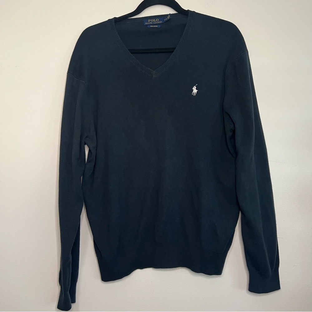Polo Ralph Lauren Pima Cotton V-Neck Sweater Men's L Navy Blue Pullover